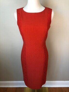 Adrianna Papell Burnt Orange Sleeveless Sheath Dress Polished Professional Sz 2